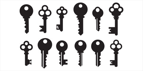 key icon set silhouette vector on white background.