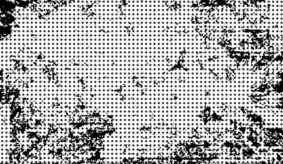Monochrome Abstract Dotted Grunge Overlay: A Textured Background with Dense Circular Patterns and Distressed Elements, Ideal for Graphic Design