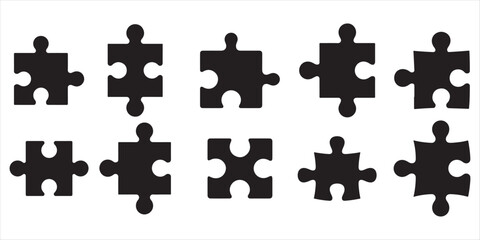 puzzle pleces icon set silhouette vector on white background.