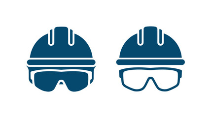 Safety First: Two icons, a hardhat and safety goggles, in a clean, minimalistic graphic, emphasizing security and protection. This represents a symbol of workplace safety.