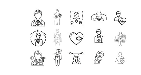 A healthcare set of web icons in line style