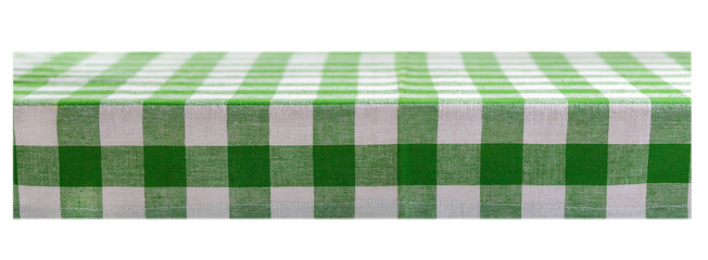 empty table with green checkered tablecloth isolated on transparent background