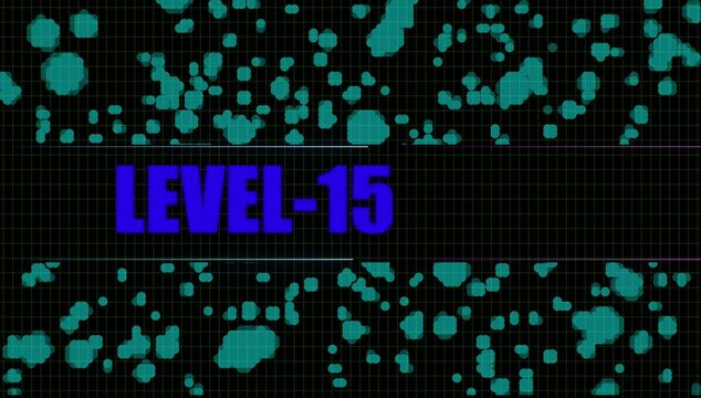 Level-15 Font Text cc star bust. Grid and cc ball action black background.