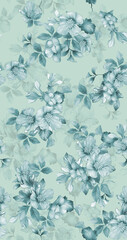 Seamless floral allover pattern featuring elegant blossoms and soft colors. Ideal for textile prints, wallpapers, and surface designs