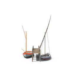 Sailboats Docked at Wooden Pier isolated on transparent background