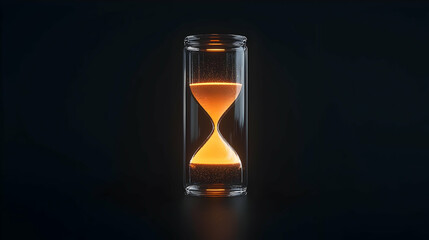 Abstract Hourglass With Glowing Sand In Dark Background