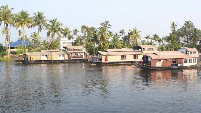 Beautifully Moving 3 house boat at a same time in back water of Kerala India