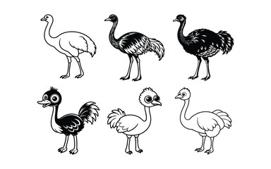 Cute cartoon birds and animals vector illustration set.