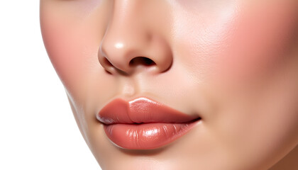 Obraz premium Close-up of a woman's lips with glossy finish representing summer skincare 