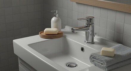 Fototapeta premium Bathroom Sink with Soap and Towel