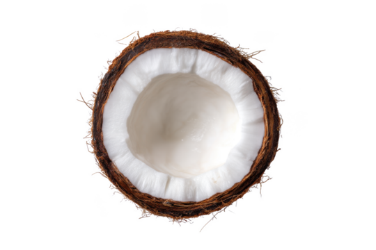 Halved Coconut Shell Tropical Fruit, Empty,  White Background Studio Shot
