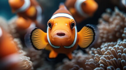 A vibrant clownfish explores a lively coral reef, showcasing the beauty of marine life and highlighting the delicate ecosystem that thrives beneath the ocean's surface.
