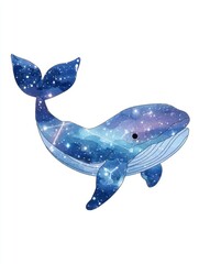 Naklejka premium Whale swimming through a galaxy of stars and colors in a whimsical artistic style
