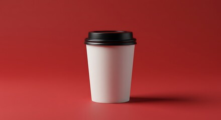 Blank White Coffee Cup Mockup on Red Background Perfect for Branding and Design