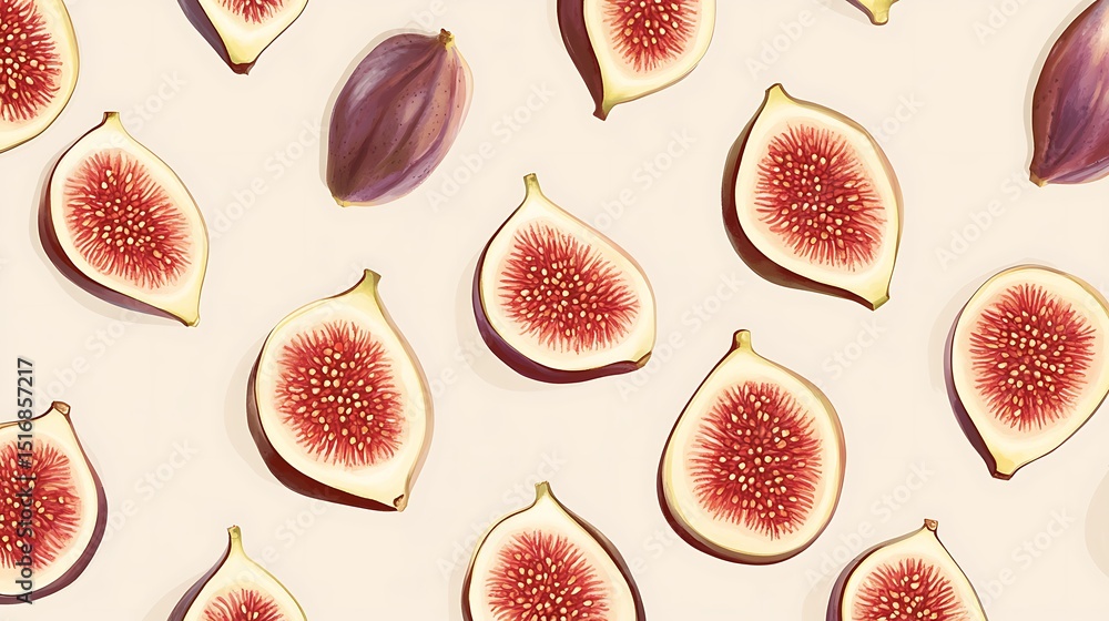 Poster a light taupe background with dates and sliced figs alternating in linear rows