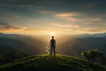 Threatened Landscape (Glacier/Deforested): Environmental Activist Silhouette, Sunrise/Sunset