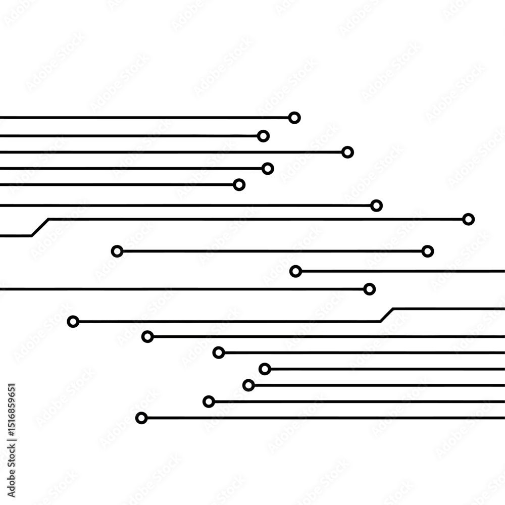 Poster abstract representation of circuit board lines and nodes on a white background plain design style