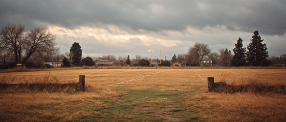 Grassy gridiron under an overcast sky