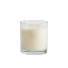 Scented candle in a glass jar, standalone full object with clear contours and no shadows, ultra realistic uhd photo in 3/4 view on white plain isolated background, bath-time ambiance