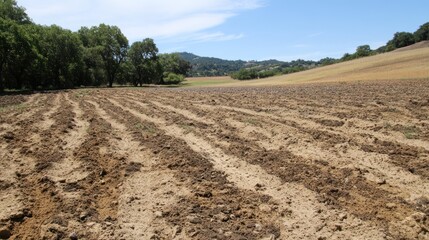 Plowed Field in Rural Landscape