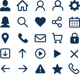 Blue icon set for social media and app on transparent background