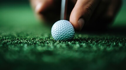 A meticulously captured moment of a golfer preparing to take a shot, emphasizing the concentration and technique required for the sport.