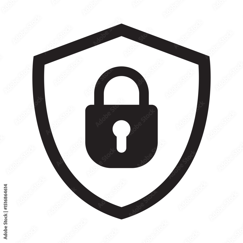 Poster shield security with lock icon. protection, safety, password security vector icon. firewall access p