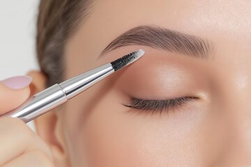 Applying eyebrow makeup for defined brows and enhanced features.