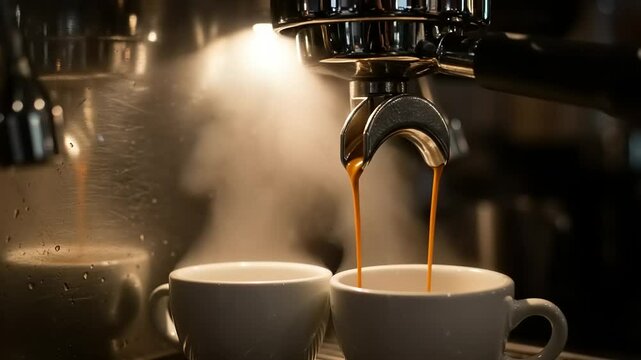 espresso machine pouring espresso coffee
