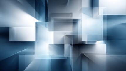 Fototapeta premium Abstract geometric design with intersecting squares and shades of blue and gray.