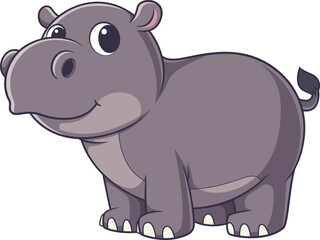 Cartoon little hippo looking adorable vector illustration
