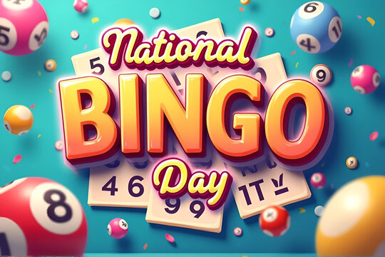 Happy National Bingo Day Text with Colorful Bingo Balls Isolated on Background

