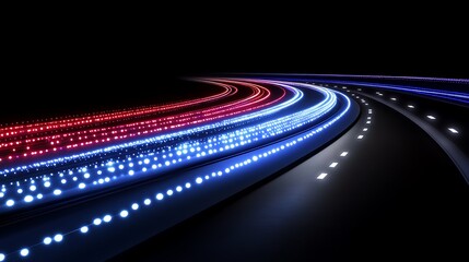 Abstract digital highway, vibrant colors, curved lines