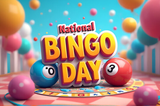 Happy National Bingo Day Text with Colorful Bingo Balls Isolated on Background

