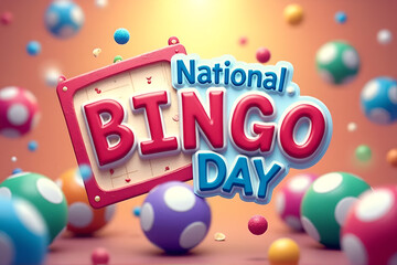Happy National Bingo Day Text with Colorful Bingo Balls Isolated on Background

