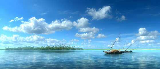 Obraz premium Tropical Island Paradise Landscape With Boats