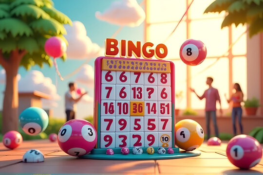 Happy National Bingo Day Text with Colorful Bingo Balls Isolated on Background


