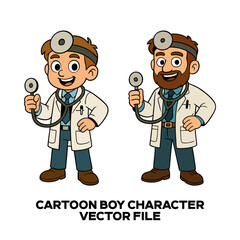 Cartoon Boys Doctors Vector Character Designs. 2d vector illustrations of a cute and beautiful cartoon character. Editable EPS file.