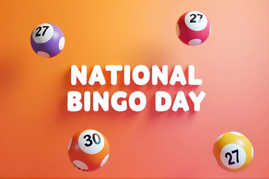 Happy National Bingo Day Text with Colorful Bingo Balls Isolated on Background

