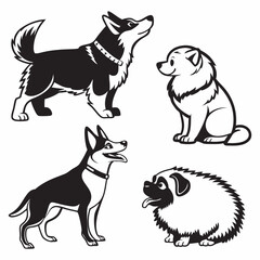 Dog silhouettes set, large pack of vector silhouette design, isolated white background