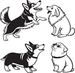 Dog silhouettes set, large pack of vector silhouette design, isolated white background