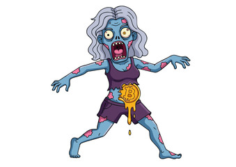 Zombie Apocalypse A Spooky Illustration of a Decaying Female Zombie with a Melted Gold Coin Embedded in Her Abdomen