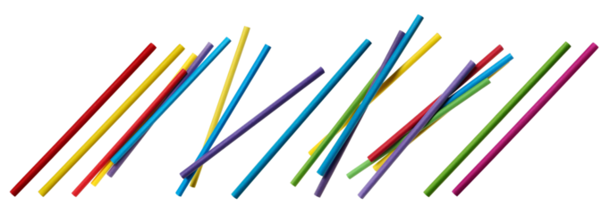 Close up set colorful paper drinking straw flying, isolated on white with clipping path, eco friendly	