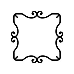 Elegant black decorative square frame with swirling edges, icon, vector   