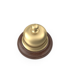 Gold Service Bell on Wooden Base Isolated on Transparent Background