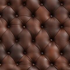 Fototapeta premium Rich brown tufted faux leather texture with a classic quilted pattern and decorative buttons. This seamless background is perfect for upholstery, furniture, or elegant design projects