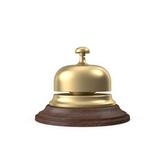 Gold Service Bell on Wooden Base Isolated on Transparent Background