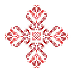 Cross stitch embroidery pattern with red floral design