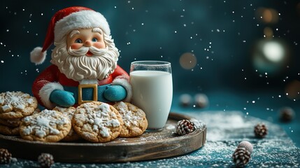 Festive Santa figurine with cookies and milk