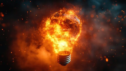Fiery lightbulb concept